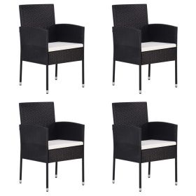 Patio Chairs with Cream White Cushions 4 pcs Black Poly Rattan