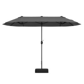 13 Feet Double-Sided Patio Twin Table Umbrella with Crank Handle - Gray