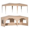 10 x 20 ft Heavy Duty Awning Canopy Pop Up Gazebo Marquee Party Wedding Event Tent with 6 Removable Sidewalls & Carry Bag - Beige