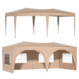 10 x 20 ft Heavy Duty Awning Canopy Pop Up Gazebo Marquee Party Wedding Event Tent with 6 Removable Sidewalls & Carry Bag - Beige