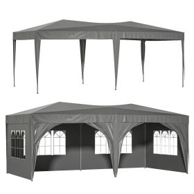 10 x 20 ft Heavy Duty Awning Canopy Pop Up Gazebo Marquee Party Wedding Event Tent with 6 Removable Sidewalls & Carry Bag - Grey