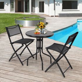 3 Pieces Folding Bistro Table Chairs Set for Indoor and Outdoor - Black