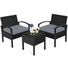 3 Pieces Outdoor Rattan Patio Conversation Set with Seat Cushions - Gray