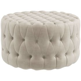 HOMCOM 31.5" Round Ottoman, Large Velvet-Feel Upholstered Foot Stool with Button Tufted Design and Padded Seat for Living Room, Entryway, Beige