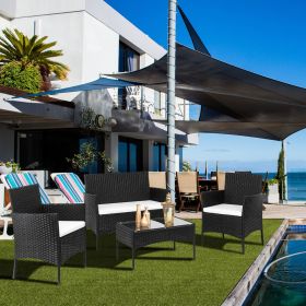 2pcs Arm Chairs 1pc Love Seat & Tempered Glass Coffee Table Rattan Sofa Set Black - Black