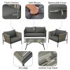 GO 4-Piece Rope Sofa Set with Thick Cushions and Toughened Glass Table, All-Weather Patio Furniture Set For 4 Person With Loveseat, Gray - as Pic