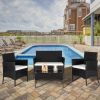 2pcs Arm Chairs 1pc Love Seat & Tempered Glass Coffee Table Rattan Sofa Set Black - Black