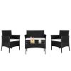 2pcs Arm Chairs 1pc Love Seat & Tempered Glass Coffee Table Rattan Sofa Set Black - Black