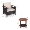 3 Pieces Patio Rattan Furniture Set with Washable Cushion and Acacia Wood Tabletop - Beige