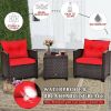 3 Pieces Rattan Patio Furniture Set with Washable Cushion - Red