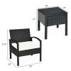 3 Pieces Outdoor Rattan Patio Conversation Set with Seat Cushions - White