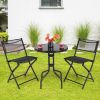 3 Pieces Folding Bistro Table Chairs Set for Indoor and Outdoor - Black