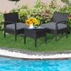 3 Pieces Outdoor Rattan Patio Conversation Set with Seat Cushions - Gray