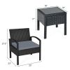 3 Pieces Outdoor Rattan Patio Conversation Set with Seat Cushions - Gray