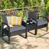 3 Pieces Outdoor Rattan Patio Conversation Set with Seat Cushions - Gray