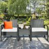 3 Pieces Outdoor Rattan Patio Conversation Set with Seat Cushions - White