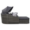 79.9" Outdoor Sunbed with Adjustable Canopy; Double lounge; PE Rattan Daybed; White Wicker; Gray Cushion - Gray