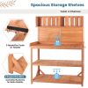 65" Large Wooden Farmhouse Rustic Outdoor Potting Bench Table; Patio Workstation; Garden Potting Bench with 4 Storage Shelves and Side Hook - Natural