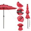 9Ft 3-Tiers 24LEDS Patio Umbrella Red - As Picture