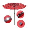 9Ft 3-Tiers 24LEDS Patio Umbrella Red - As Picture