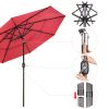 9Ft 3-Tiers 24LEDS Patio Umbrella Red - As Picture