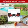 3 Pieces Outdoor Rattan Patio Conversation Set with Seat Cushions - Red