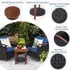 3 Pieces Patio Rattan Furniture Set with Washable Cushion and Acacia Wood Tabletop - Blue
