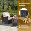 3 Pieces Patio Rattan Furniture Set with Washable Cushion and Acacia Wood Tabletop - Beige