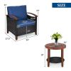 3 Pieces Patio Rattan Furniture Set with Washable Cushion and Acacia Wood Tabletop - Blue