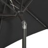 Parasol with LED Lights Black 78.7"x83.1" Aluminum - Black