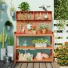 65" Large Wooden Farmhouse Rustic Outdoor Potting Bench Table; Patio Workstation; Garden Potting Bench with 4 Storage Shelves and Side Hook - Natural