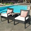 3 Pieces Outdoor Rattan Patio Conversation Set with Seat Cushions - White