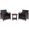 3 Pieces Patio Rattan Furniture Set with Washable Cushion and Acacia Wood Tabletop - Beige