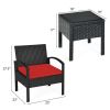 3 Pieces Outdoor Rattan Patio Conversation Set with Seat Cushions - Red