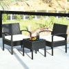 3 Pieces Outdoor Rattan Patio Conversation Set with Seat Cushions - White