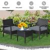 3 Pieces Outdoor Rattan Patio Conversation Set with Seat Cushions - Gray