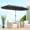 13 Feet Double-Sided Patio Twin Table Umbrella with Crank Handle - Gray