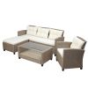 Outdoor, Patio Furniture Sets, 4 Piece Conversation Set Wicker Ratten Sectional Sofa with Seat Cushions(Beige Brown) - Beige