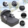79.9" Outdoor Sunbed with Adjustable Canopy; Double lounge; PE Rattan Daybed; White Wicker; Gray Cushion - Gray
