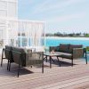 GO 4-Piece Rope Sofa Set with Thick Cushions and Toughened Glass Table, All-Weather Patio Furniture Set For 4 Person With Loveseat, Gray - as Pic