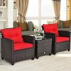 3 Pieces Rattan Patio Furniture Set with Washable Cushion - Red