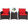 3 Pieces Rattan Patio Furniture Set with Washable Cushion - Red