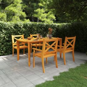 5 Piece Patio Dining Set Solid Wood Acacia (Color: Brown)