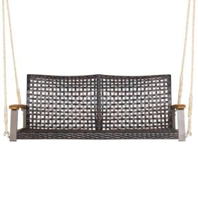 2-Person Rattan Hanging Porch Swing Chair (Color: White)