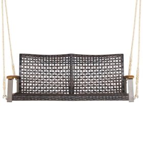 2-Person Rattan Hanging Porch Swing Chair (Color: Black)