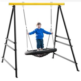 Metal Swing Stand Swing Sets for Backyard,Powder Coated Swing Frame of Swing Set with Extra Side Bars (Color: Yellow)