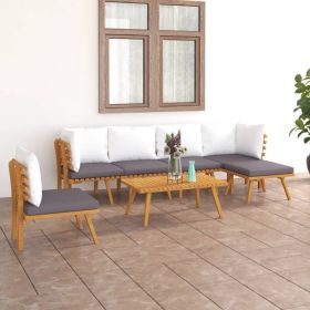 7 Piece Patio Lounge Set with Cushions Solid Acacia Wood (Color: Brown)