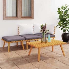 4 Piece Patio Lounge Set with Cushions Solid Acacia Wood (Color: Brown)
